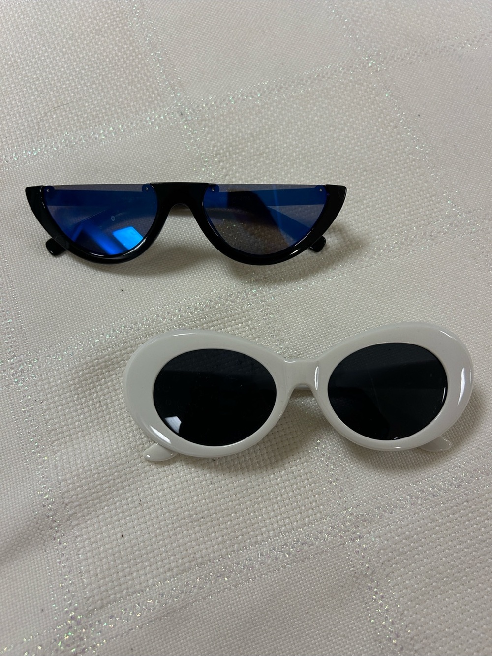 Retro White Oval Sunglasses and black framed blue tinted sunglasses - set